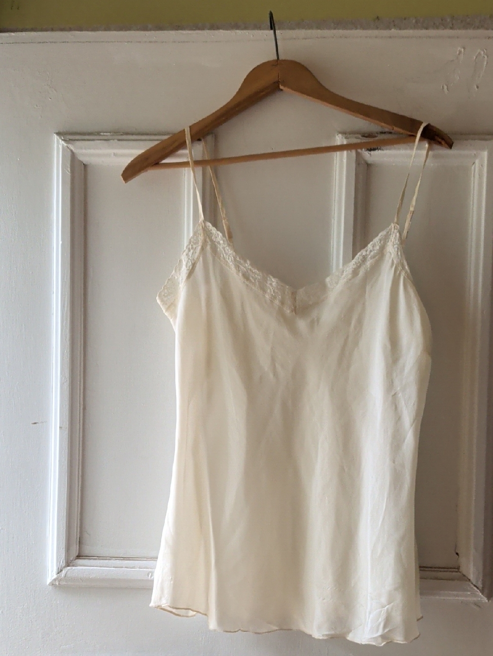 Silky Cream Lace-Trim Slip Chemise with Adjustable Straps